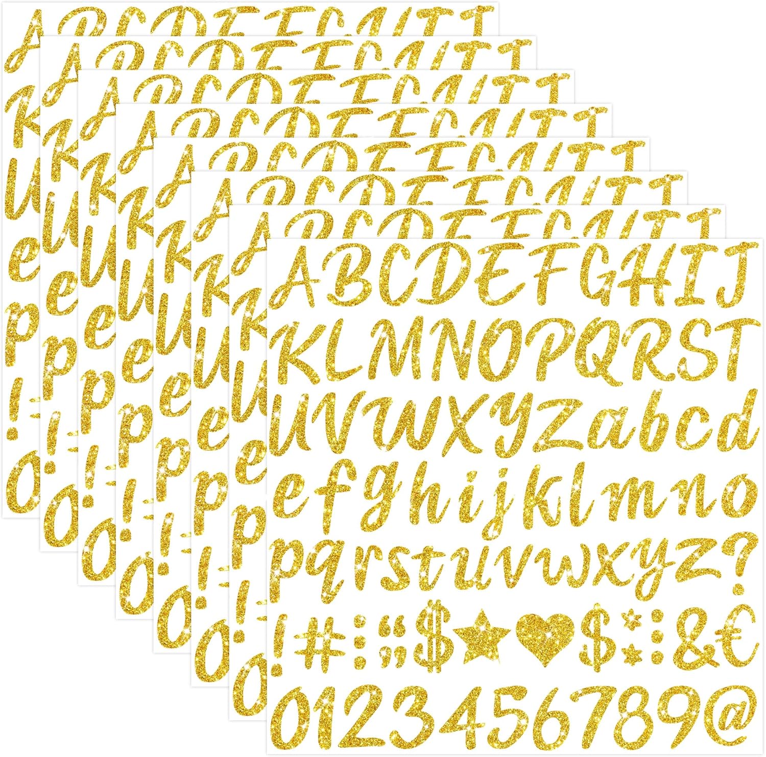 Glitter Vinyl Roll - 8Sheets Gold Glitter Alphabet Number Sticker
