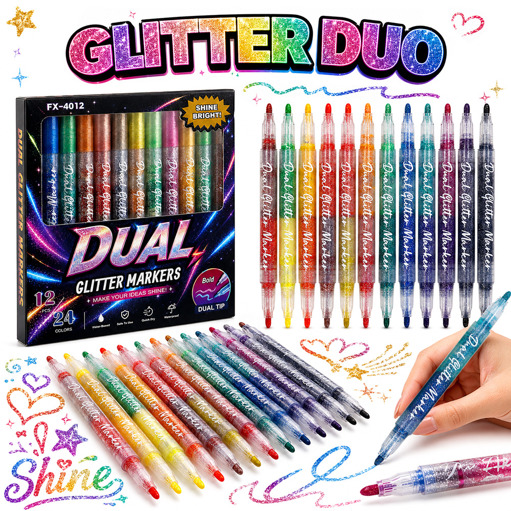 12Pcs Dual Tip Glitter Markers - đánh giá và giá Glitter Vinyl Roll