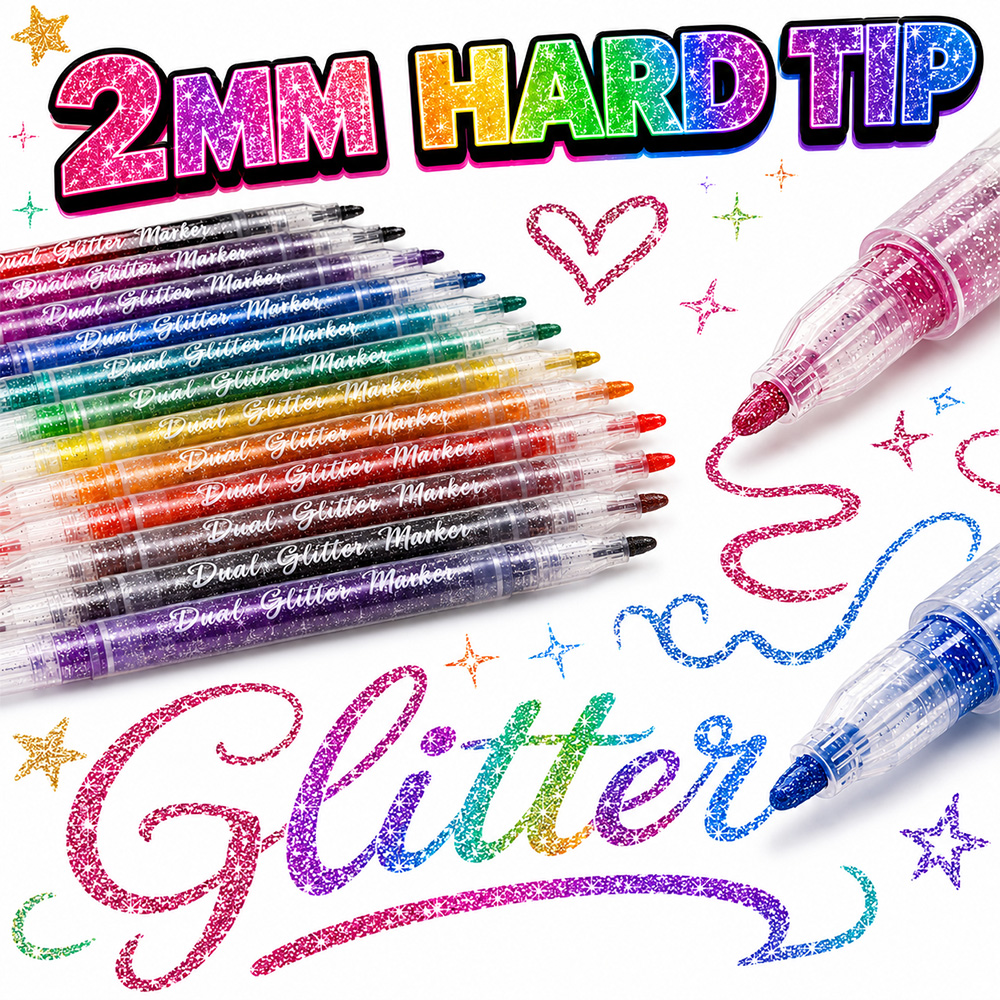 12Pcs Dual Tip Glitter Markers - đánh giá và giá Glitter Vinyl Roll