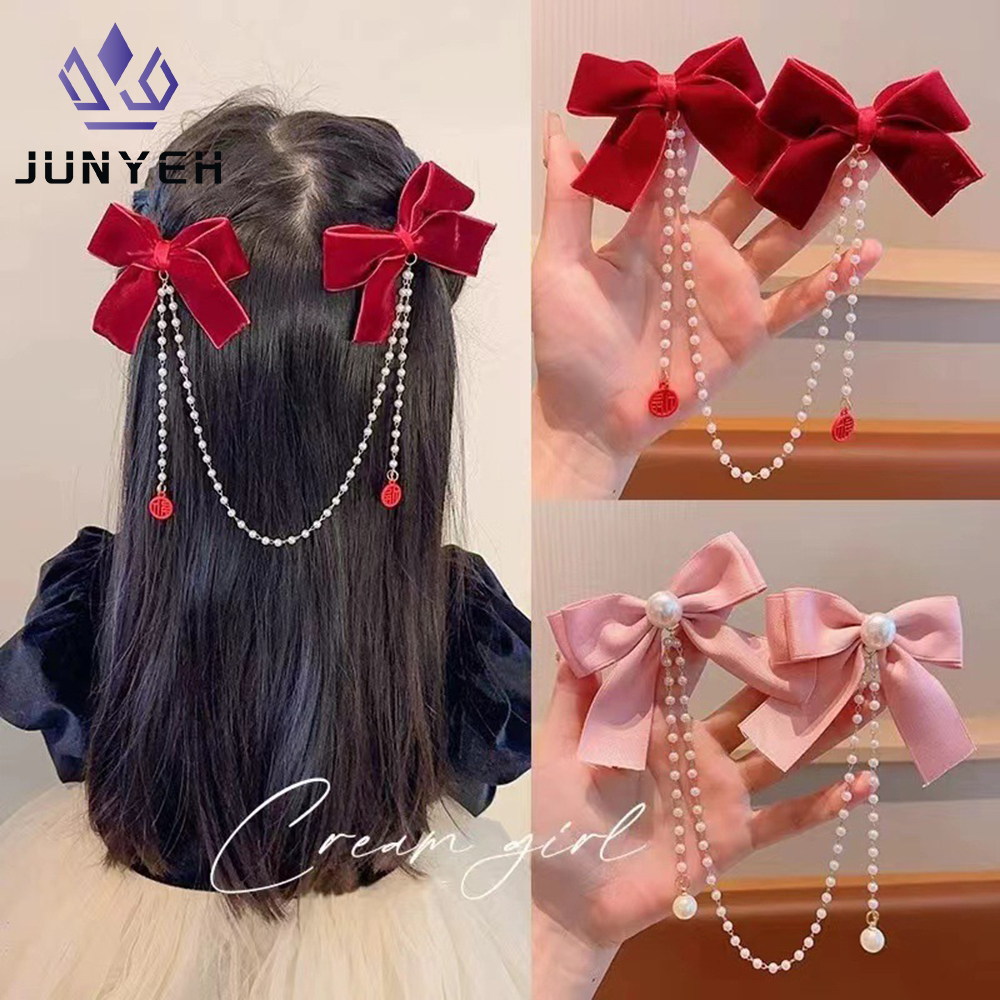 Children's Bow Hair Clip Baby  - đánh giá và giá Pearl Trim Chain
