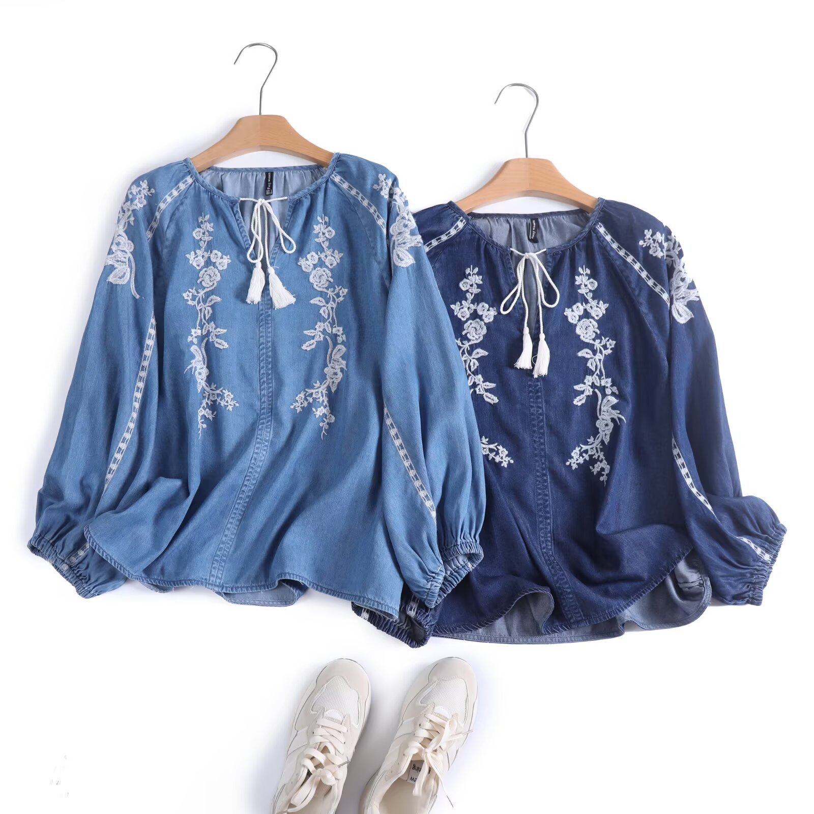 Women Denim Blouse Top Flower  - đánh giá và giá Tassel Fringe Trim