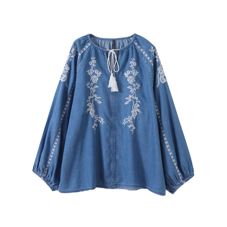 Women Denim Blouse Top Flower  - đánh giá và giá Tassel Fringe Trim