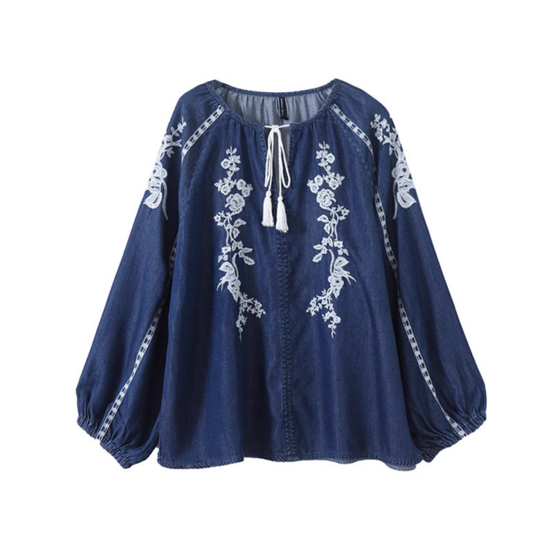 Women Denim Blouse Top Flower  - đánh giá và giá Tassel Fringe Trim