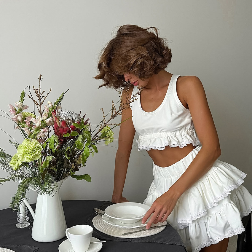 Summer Two Piece Skirt Set 202 - đánh giá và giá Elastic Lace Trim