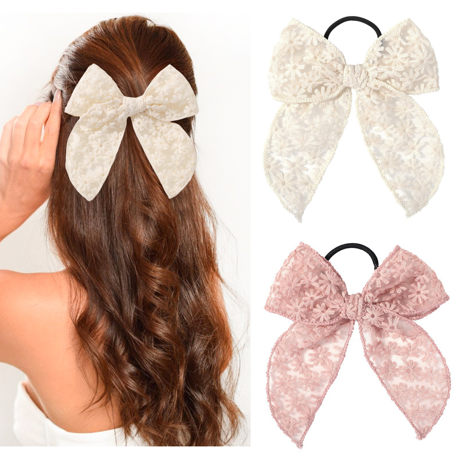 Elegant Lace Bow Hair Tie for  - đánh giá và giá Elastic Lace Trim