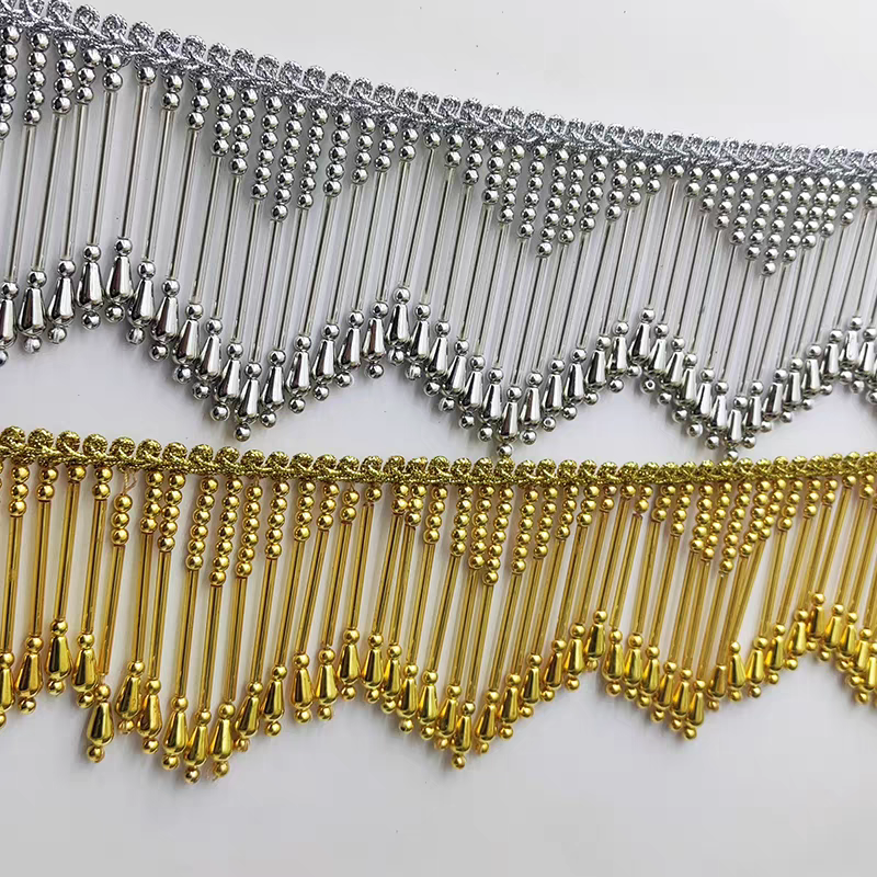 8cm Wide Gold, Silver, Beaded  - đánh giá và giá Beaded Trim Fringe