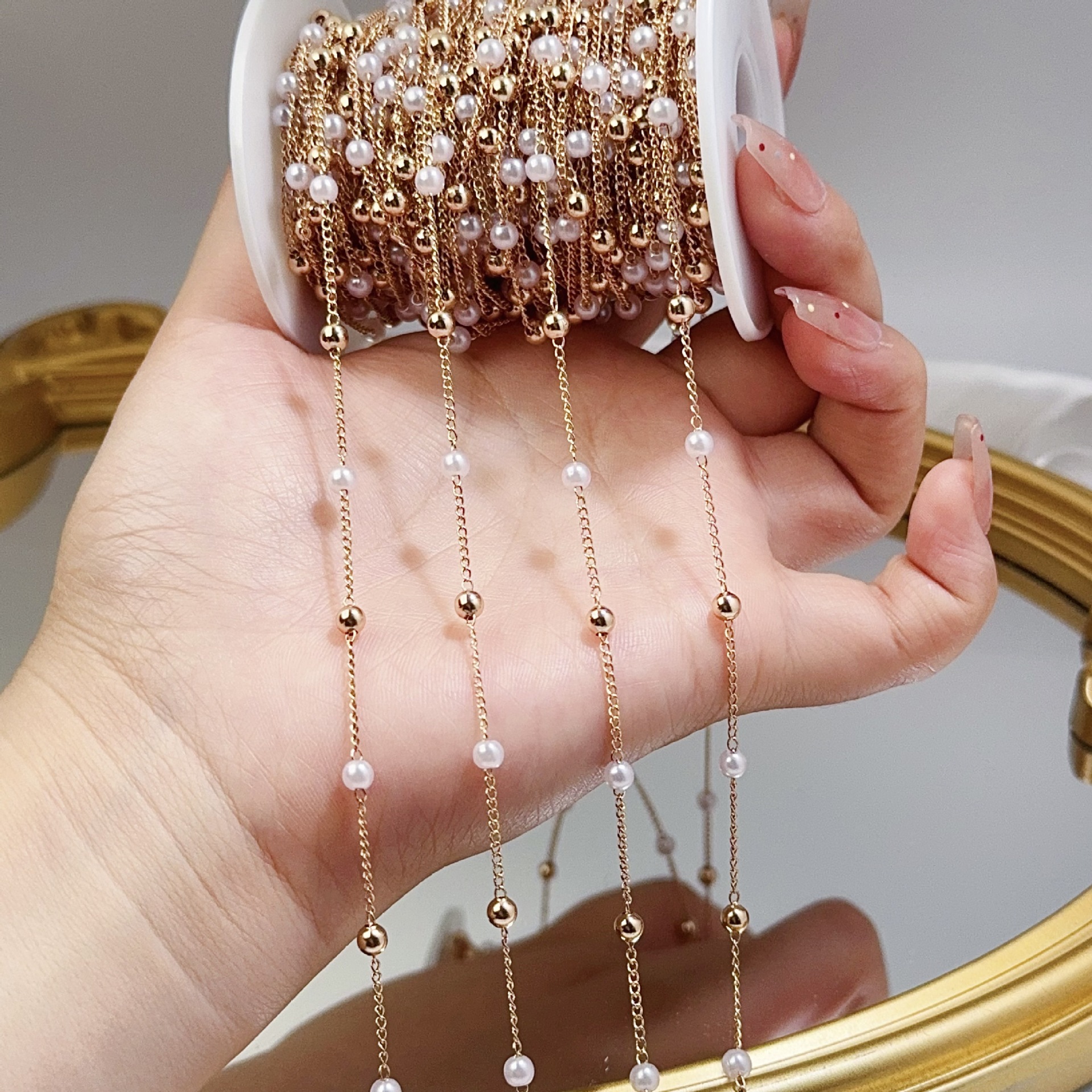 0.5/1/2M Pearl Copper Bead Cha - đánh giá và giá Pearl Trim Chain