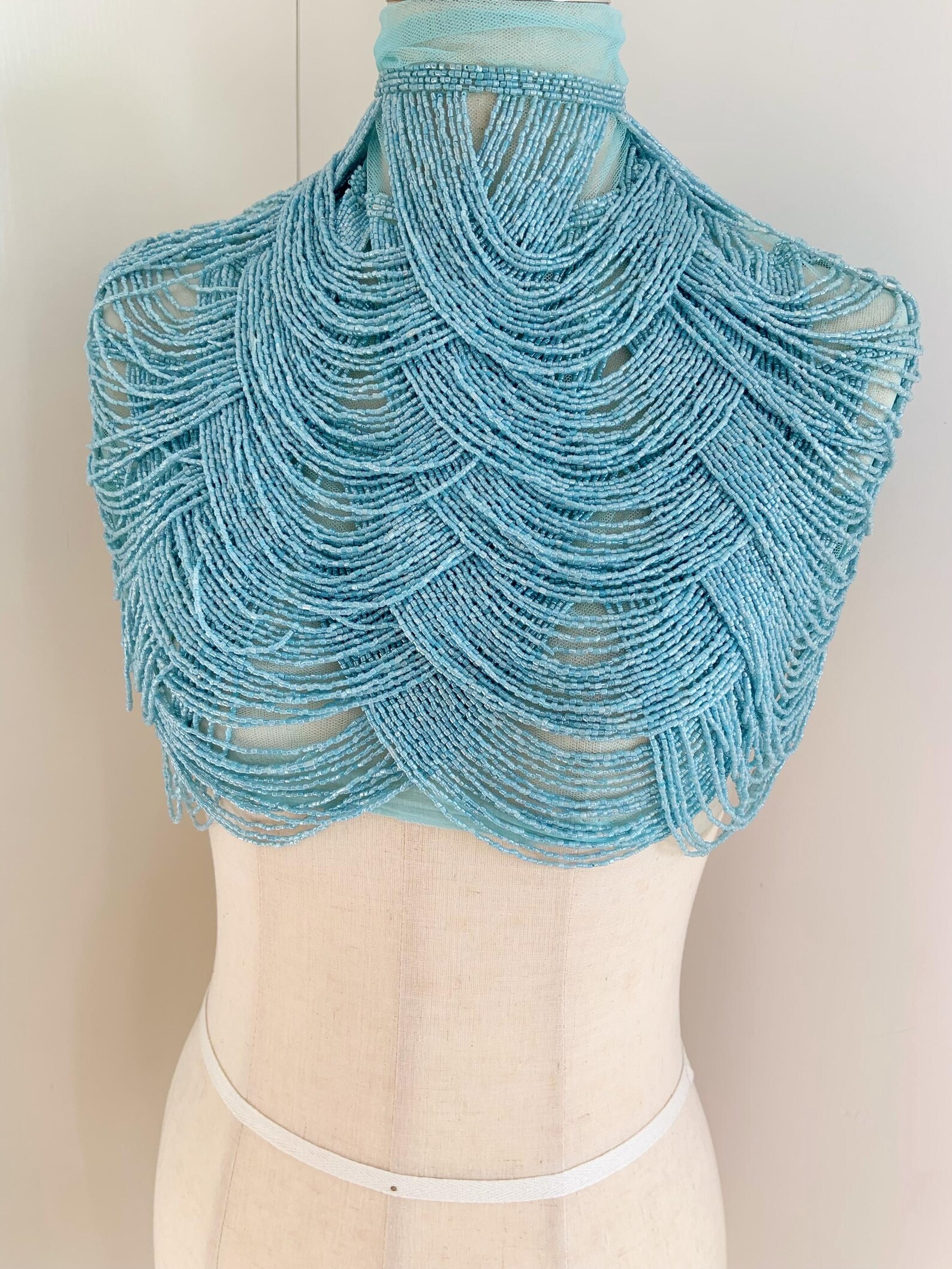 Light Blue Chains Cape Fabric, - đánh giá và giá Beaded Trim Fringe