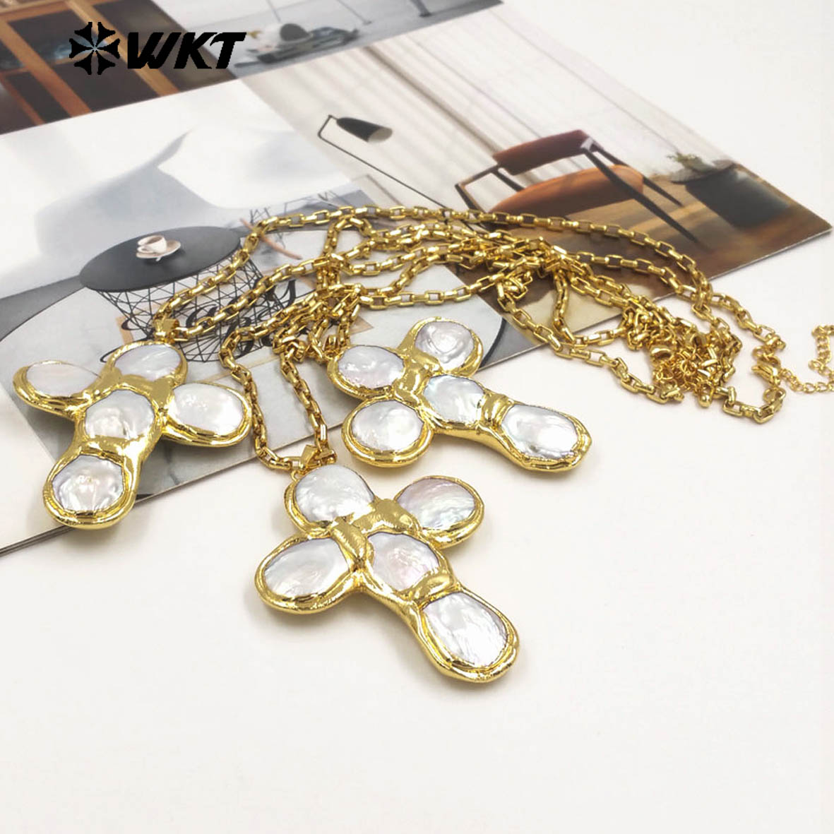 WT-JN349 Newest Design Natural - đánh giá và giá Pearl Trim Chain