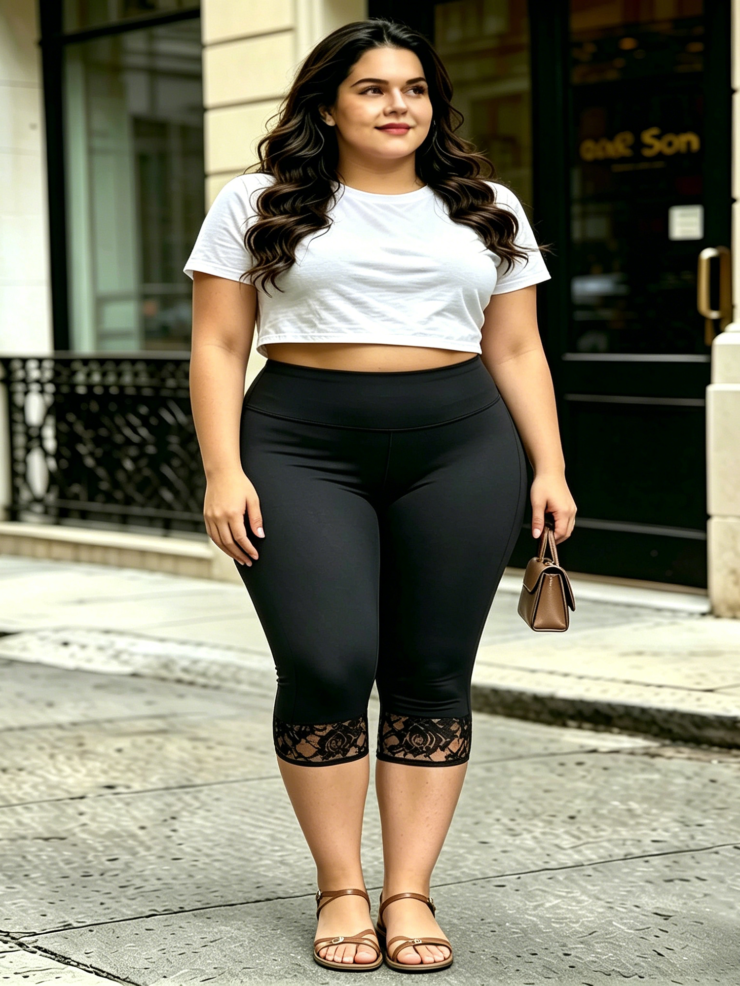 Capri Leggings Cropped Casual  - đánh giá và giá Elastic Lace Trim