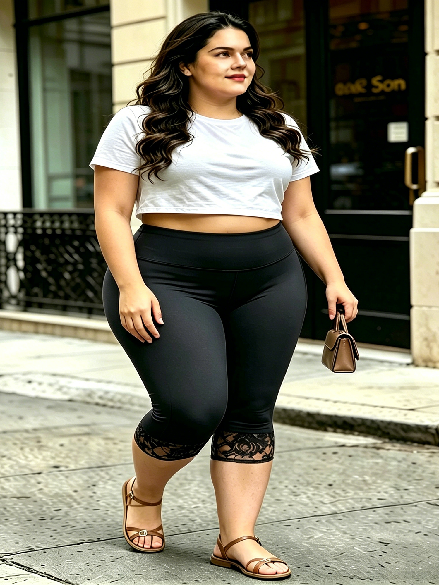 Capri Leggings Cropped Casual  - đánh giá và giá Elastic Lace Trim